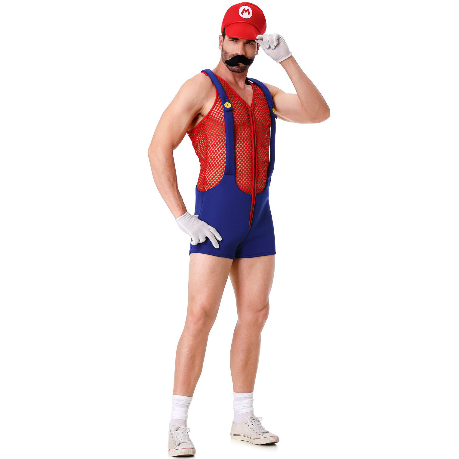 Mens Halloween Plumber One Piece Jumptsuit Costume for Carnival Party Dress up